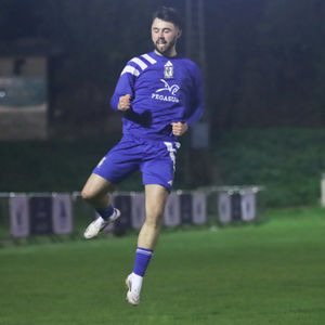 Alfie Steward celebrates after scoring for Lye Town against Highgate United. Picture via: Kevin Wakerley