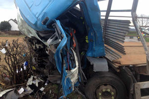 Supporting image for story: Explosion fear as driver trapped after two lorries crash on the A483