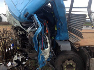 Supporting image for story: Explosion fear as driver trapped after two lorries crash on the A483