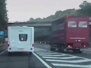 Supporting image for story: WATCH: Stolen caravan narrowly misses lorry during M6 police chase