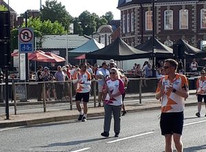 The Queen's Baton being celebrated along Smithfield Road in Shrewsbury. Photo: @ShrewsburyCops.