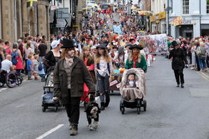 The parade comes through Knighton town centre. Image by Andy Compton