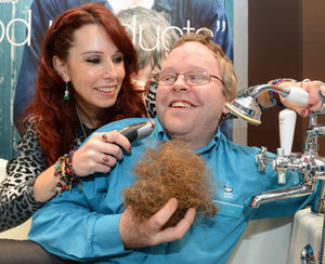 Gavin with mobile hairdresser Dinah Critchley