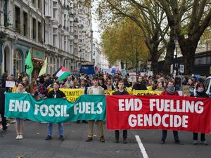 Supporting image for story: Climate crisis and conflict in Gaza are ‘interlinked’, protesters say