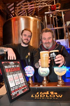  Ludlow Brewery at the start of the Valentines Ale Massacre festival last year (L-R: Head Brewer: Cody Palin and regular: David Carey)