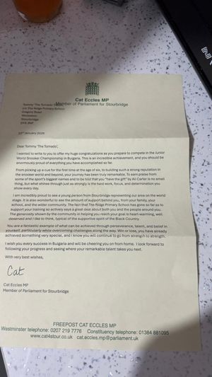 The letter from Stourbridge MP Cat Eccles