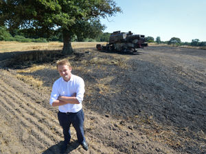 Supporting image for story: Quick-thinking farmer acts fast to create firebreak and prevent combine blaze disaster