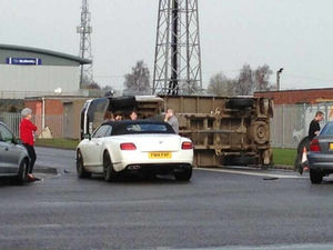 Supporting image for story: Shrewsbury road blocked as van overturns