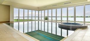 The spacious family home includes this 10m indoor pool, complete with spa bath and sauna