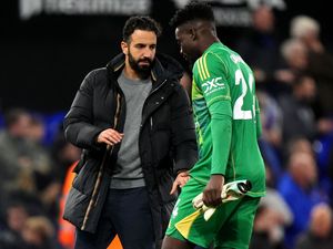 Manchester United manager Ruben Amorim (left) with goalkeeper Andre Onana