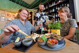 Natalie Jenkins from Black Box Spices and the Moreish Cafe, Darren Tomkins from Gindifferent, and Alison Staples from Romy Design