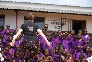 Viv Kibble teaches dance to the pupils in Zambia earlier this year.