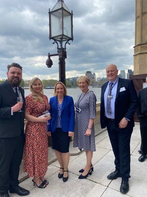 The team from the White Lion at Ash with local MP Helen Morgan at the Houses of Parliament pub manager is, from left: pub manager Shaun Embrey, Chelcie Lyon-Embrey, Helen Morgan,