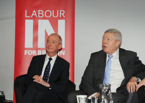 Alan Johnson MP, during his visit at the University of Wolverhampton in 2016, with Pat McFadden MP
