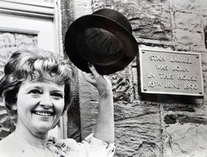 Stan's daughter Lois Laurel Hawes visits his birthplace at Ulverston for the first time in 1979.