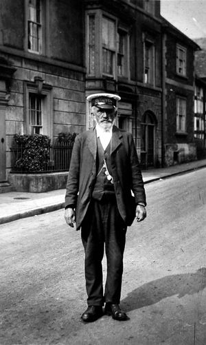 Stephen Gibbons wearing a cap with 'Pointsman' written - or chalked - on the hatband.