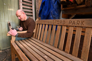 SOUTH COPYRIGHT MNA MEDIA TIM THURSFIELD 16/02/22.Former councillor Graeme Perks, who helps to refurbish park benches at his home in Ludlow...