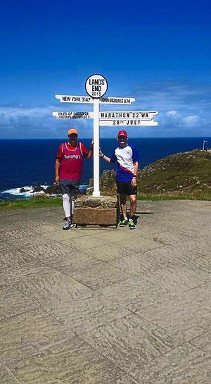 Mark Vaz and his friend John Evans at Land's End