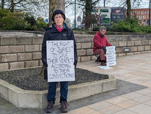 'Defend our Juries' protesters staged a silent vigil outside of Wolverhampton Crown Court on Thursday afternoon