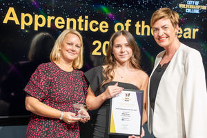 Apprentice of the Year Millie Ross (centre) with Helen Sargeant (left) from award sponsor The University of Wolverhampton, and Louise Fall, principal and chief executive of the college.