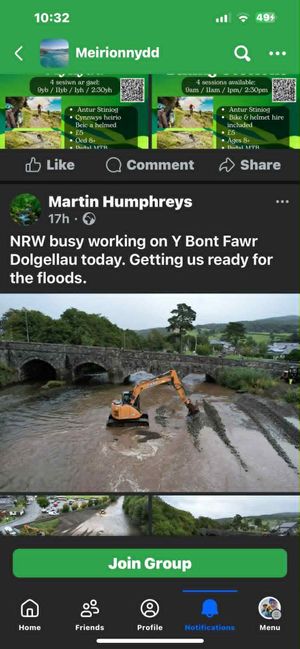 The social media posts showing de-shoaling work at Y Bont Fawr - the same work Builth Wells councillors were told is no longer best practice or cost effective