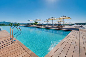 The outdoor infinity pool is heated and has stunning views

