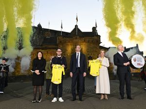 British Cycling of (left-right) Secretary of State for Culture, Media and Sport Lisa Nandy, Mark Cavendish, Christian Prudhomme, The Duchess of Edinburgh and First Minister John Swinney during the Official announcement of the 2027 Tour de France and Tour de France Femmes Grand Departs, pictured at Edinburgh Castle.