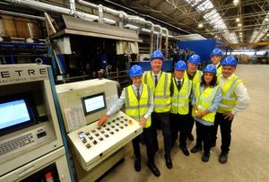 West Midlands Mayor Andy Street with general manager Nick Haycock, Marco Costi, Mark Thomas, Matilde Verratti, Gareth Stace (director general UK Steel) and Mark Locke
