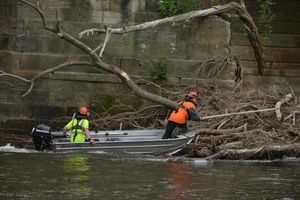 Supporting image for story: In pictures: Work begins clearing debris around Bridgnorth bridge