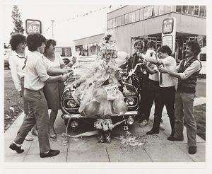 PICTURE FROM THE ARCHIVE: ​Sally-Ann got a champagne send-off from her colleagues at a caravan showroom, based near the Staffordshire-Shropshire border at Longford Island on the A5. They decorated her car and drenched her in champagne. This Star archive picture was taken in August 1983.