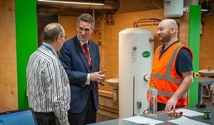 Gavin Williamson MP looking at Net Zero Energy Training Centre at Rodbaston College