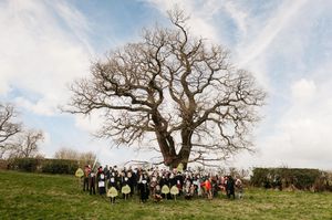 People gathered for World Record For The Most People Dressed as Charles Darwin At Once. It was also a fundraising effort to fight a legal battle against the Shrewsbury Relief Road and to save the Darwin Oak.