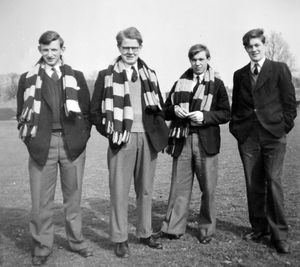 Richard Ingrams, right, with fellow Shrewsbury School boys in 1955. Picture: Laurence Le Quesne.