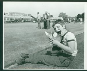 Darren Willetts keeps cool with an ice cream or three at Victoria Park, Stafford, in 1983