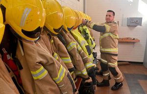 Peter Smith, is getting ready to join the team. He we still be a butcher but will be on call when he finishes that shift. He starts training in Telford next and will soon be on the engine with the crew. Pictured in his kit.