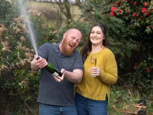 Craig and Zoe Haggie celebrate their £1 million National Lottery Scratchcard win (Allwyn/PA)