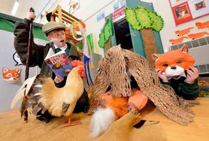 Alfie Bonas and Emily Hemsley, both 10, with the Fantastic Mr Fox display 