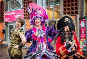 This year's Lichfield Garrick pantomime is Peter Pan. Pictured, from left are Peter Pan (Marcus Billany), Mrs Smee (Sam Rabone) and Captain Hook (David McKechnie.(Picture by Pamela Raith)