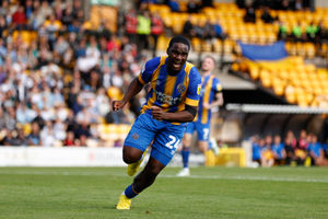 Christian Saydee of Shrewsbury Town celebrates after scoring a goal to make it 1-1 (AMA)