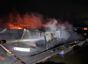 Damage to a canal boat. Picture: NWFRS Wrexham Green Watch