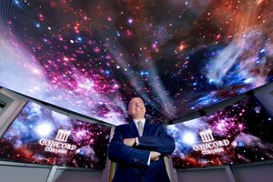 Principal Neil Hawkins inside the 360 degree "sphere" which will be used to aid science teaching at Concord College