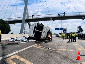 Emergency services at the scene of the bus crash