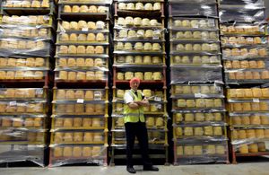 General manager Ian Luxton with some of the cheese in the firm’s storeroom at Belton Farm in Whitchurch