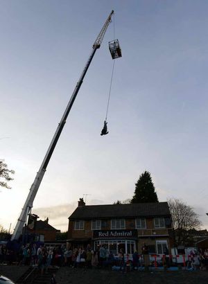 Bungee jumping from a crane at the Red Admiral Pub in Great Barr
