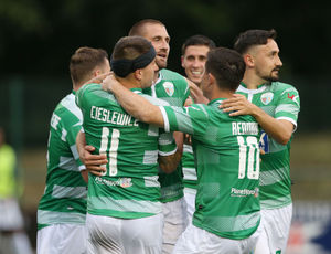 The New Saints' Greg Draper celebrates scoring his side's first goal from a penalty 