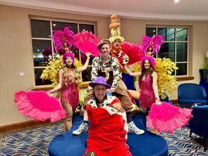 Chico with cast members of 'Jack and the Beanstalk'