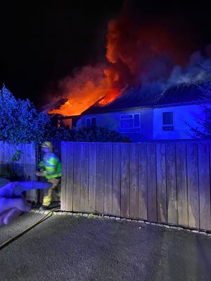 Dozens of crews including an aerial platform at the scene of the fire. Photo: Craig Jackson of SFRS