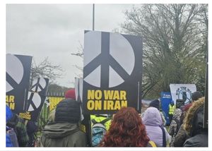An "emergency" protest is being held at RAF Fairford in Gloucestershire on Saturday 7 March. (Photo: Campaign for Nuclear Disarmament/Facebook)
