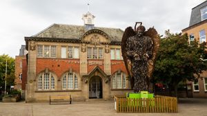 The Knife Angel in Wrexham. photo: Mark Riley