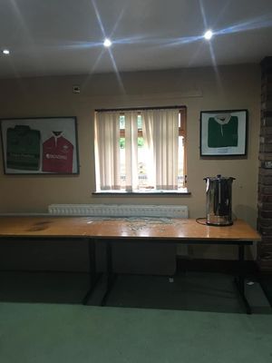 Broken glass inside the clubhouse
